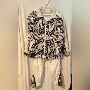 Vintage Adolfo Sport Gray and White Leisure/Track Suit Large